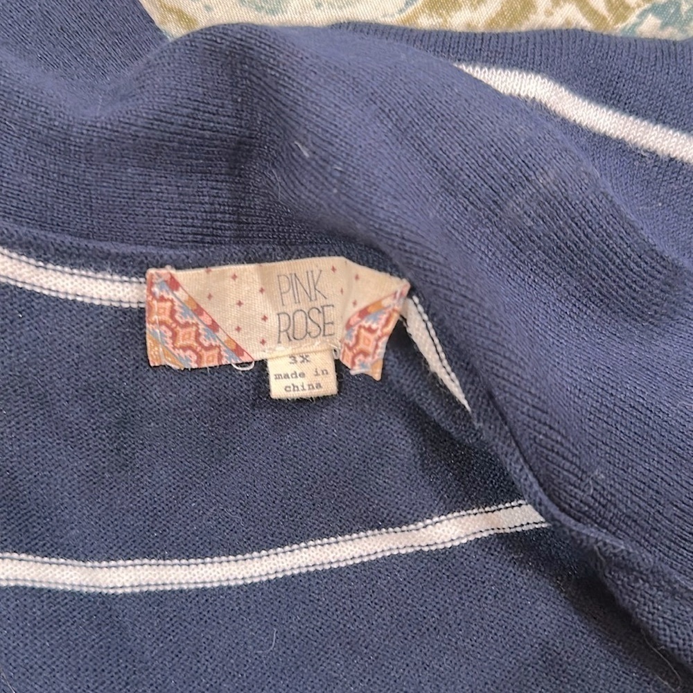 Pink Rose Navy Striped Women's Sweater cardigan size 3X - Picture 6 of 6